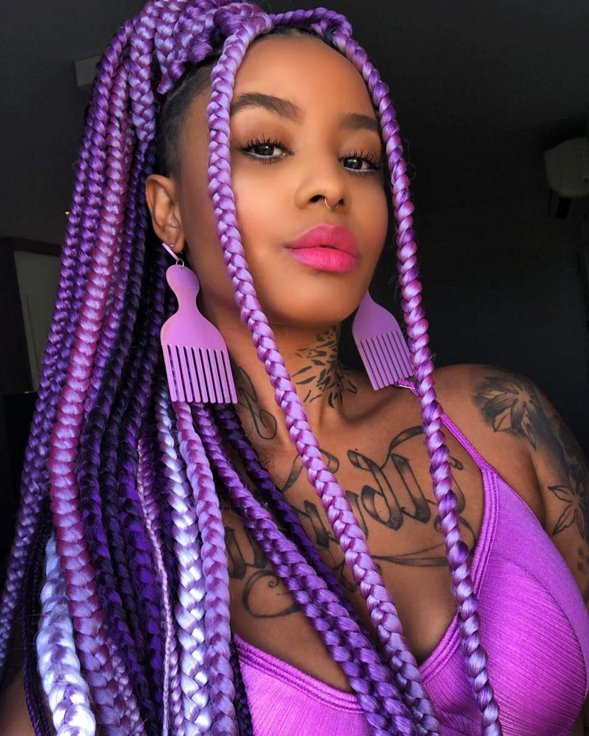 Purple Jumbo Box Braids Shaved