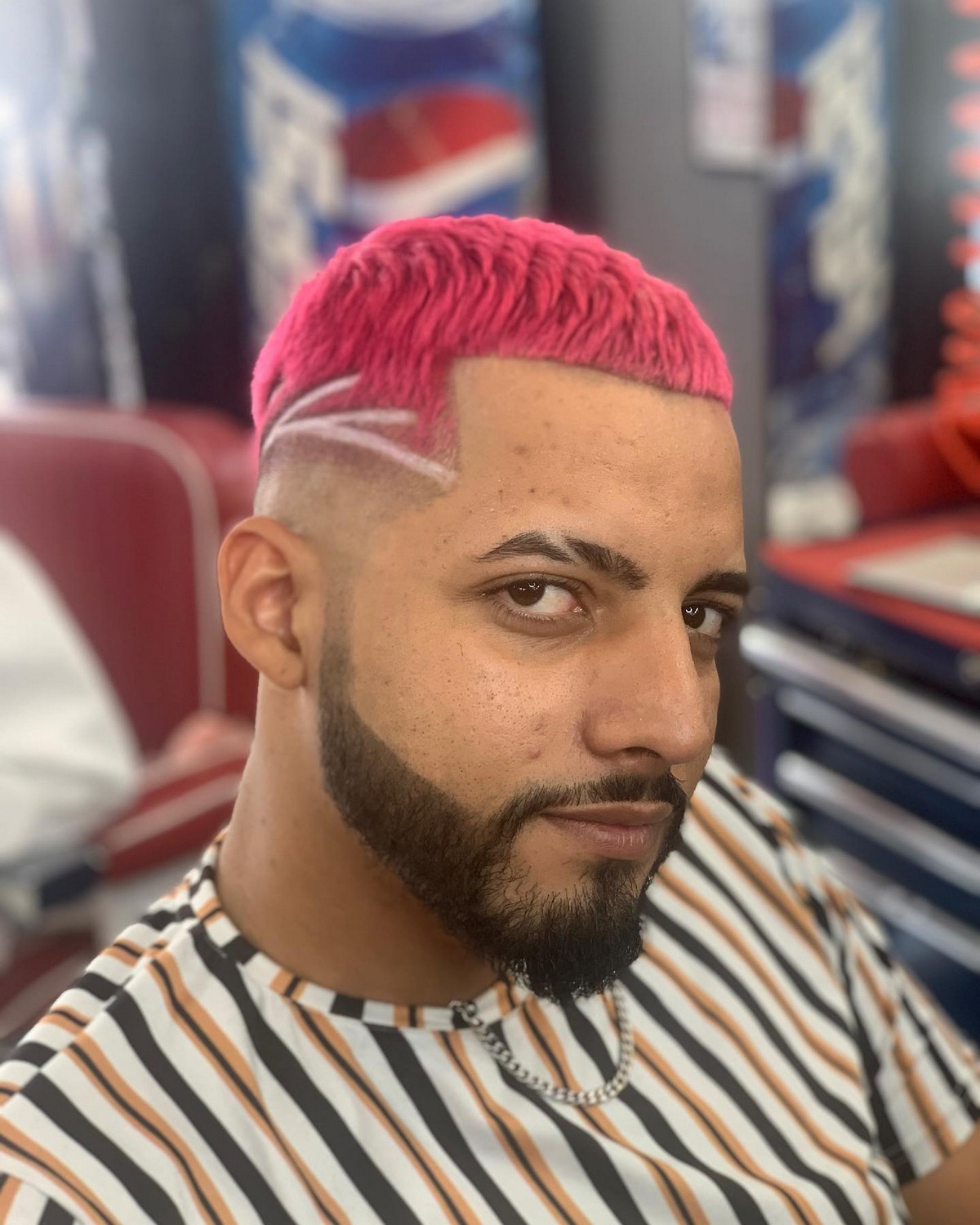 Red patterns line haircut