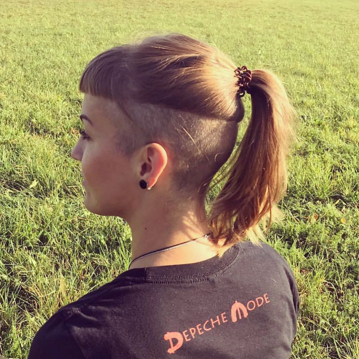 Shaved Ponytail With Baby Bang