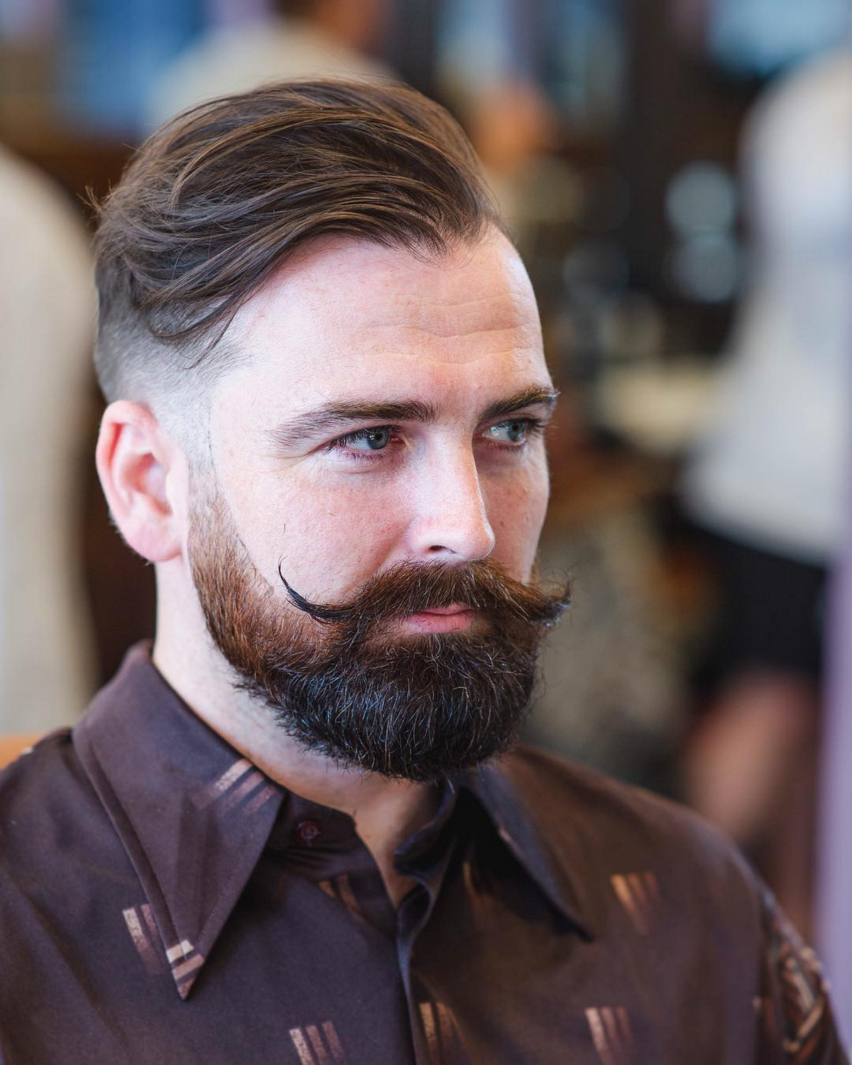 Undercut With Beard And Handlebar Mustache