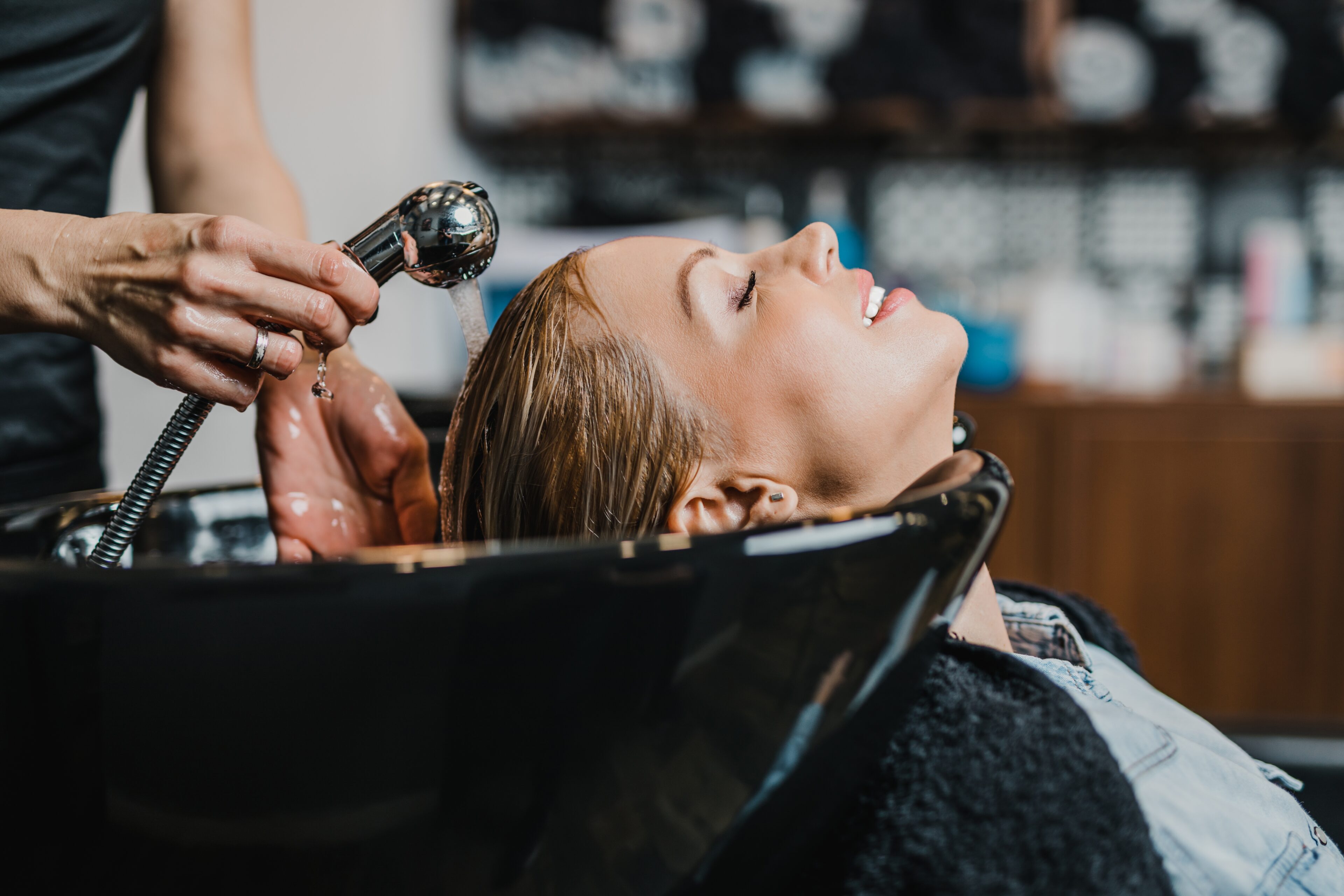 Hair washing service at the salon