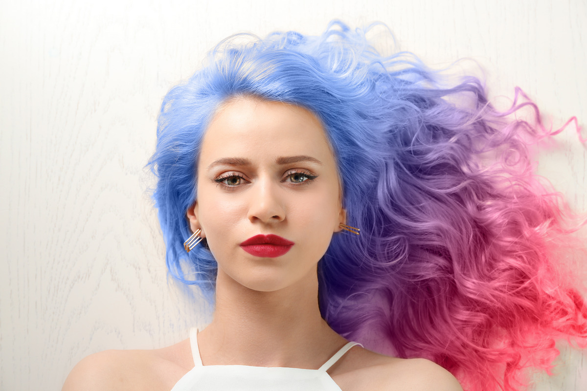 Young woman with colorful hair