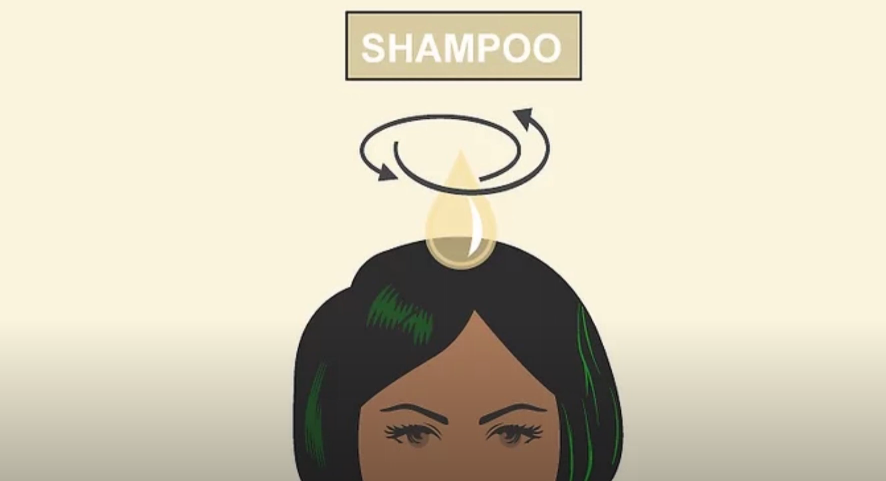 Model of girl using shampoo