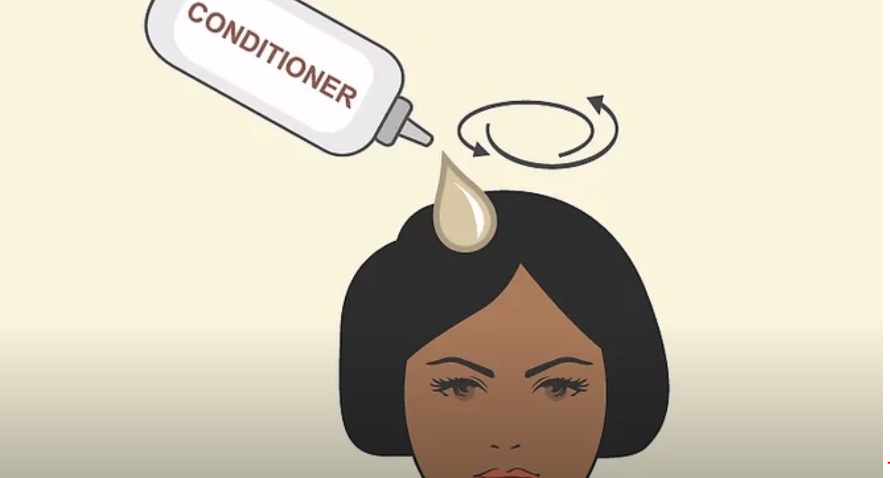 Model of girl using conditioner