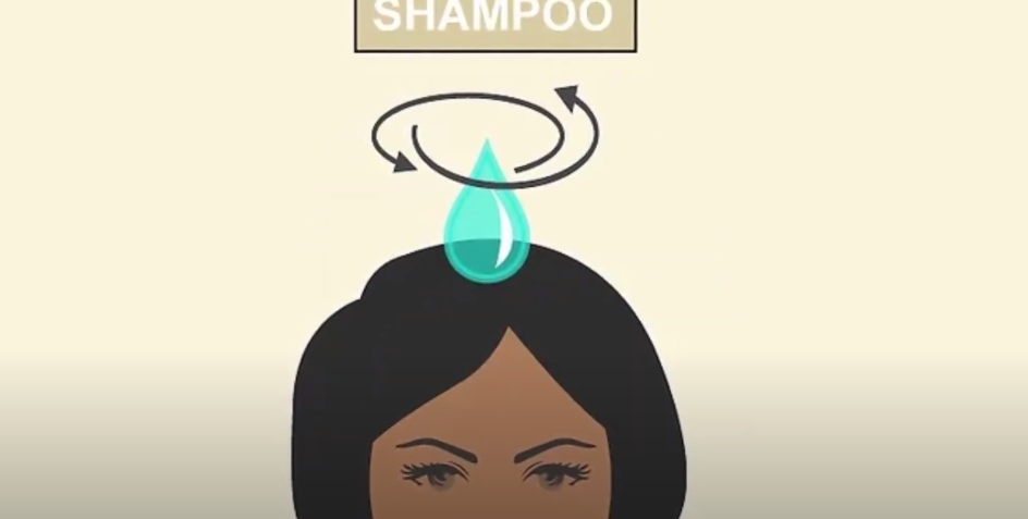 Model of girl cleaning with shampoo again after using olive oil