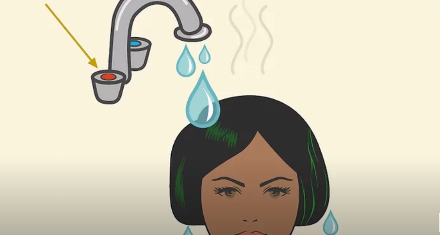 Model of girl washing with hot water